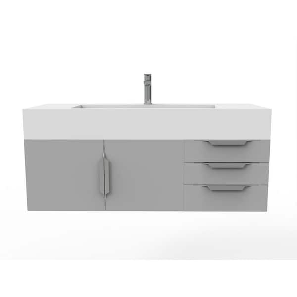 castellousa Nile 48 in. W x 19 in. D x 20 in. H Bath Vanity in Matte Gray with Chrome Trim and White Solid Surface Top