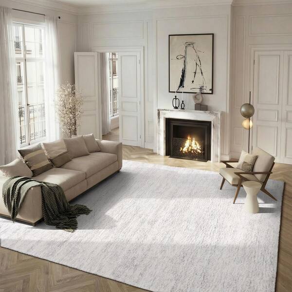 Berber Shag 10 ft. x 10 ft. Square Ivory/Light Gray Two-Toned Solid Area Rug