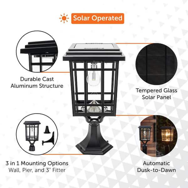 GAMA SONIC Grand Prairie Bulb Single Black Outdoor Solar Post
