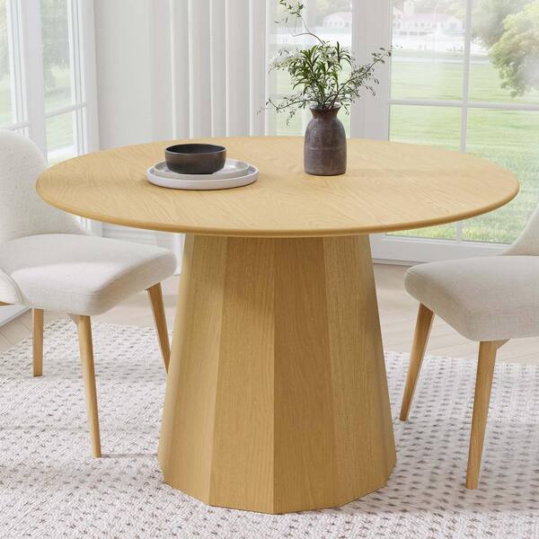 Dovelina 46 in. Soild Wood Natural Oak Pedestal Dining Table Round Kitchen Table Seats 4