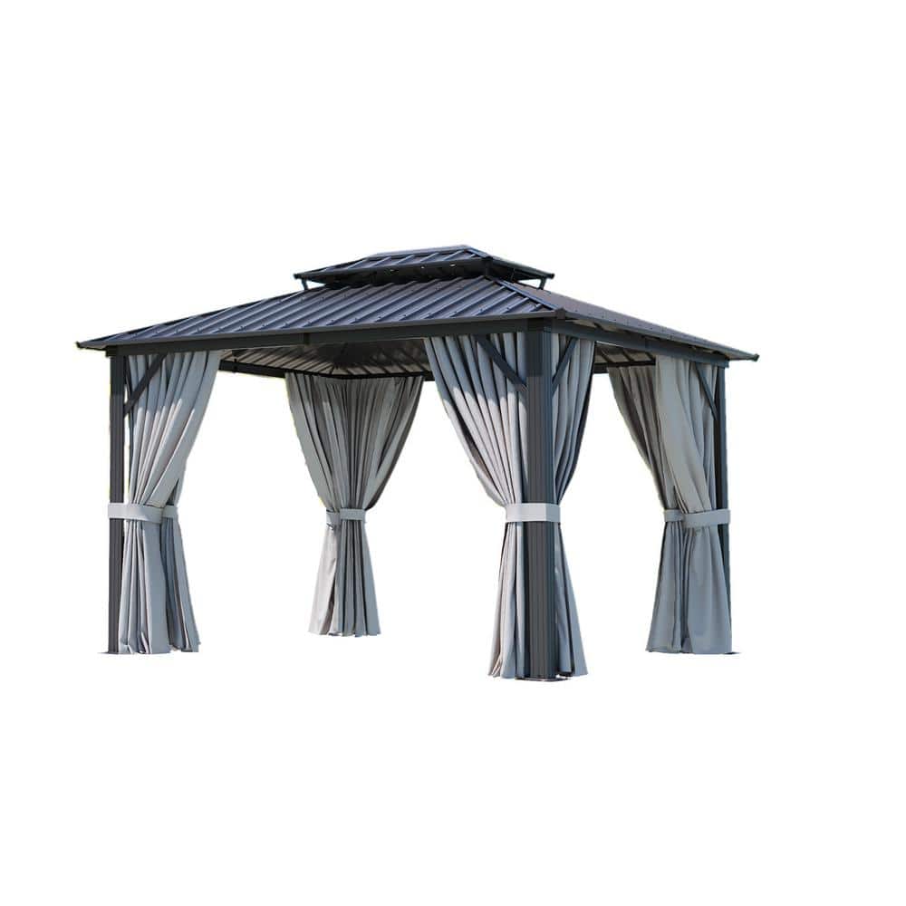 12 ft. W x 10 ft. D Aluminum Double Roof Hardtop Gazebo with Ceiling Hook, Curtains and Netting price history on PriceWatchPro