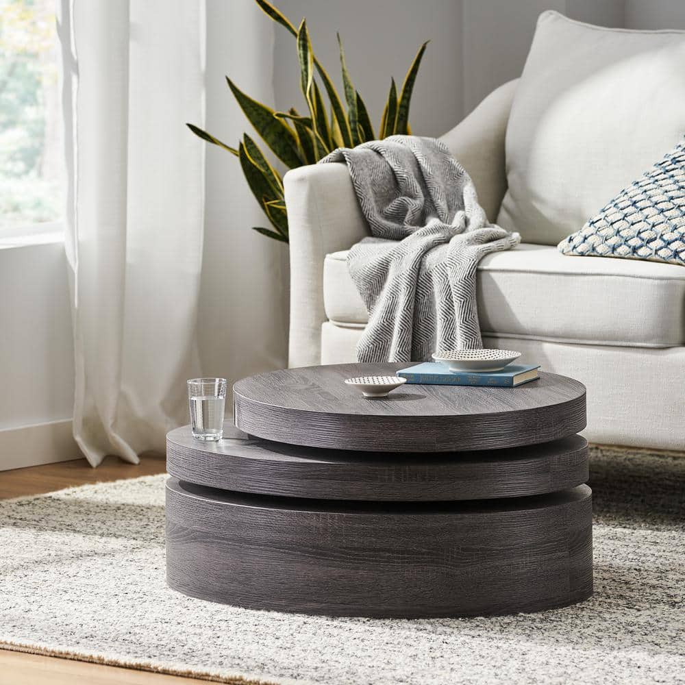 Modern Farmhouse Black Oak Oval Coffee Table with Pedestal Base