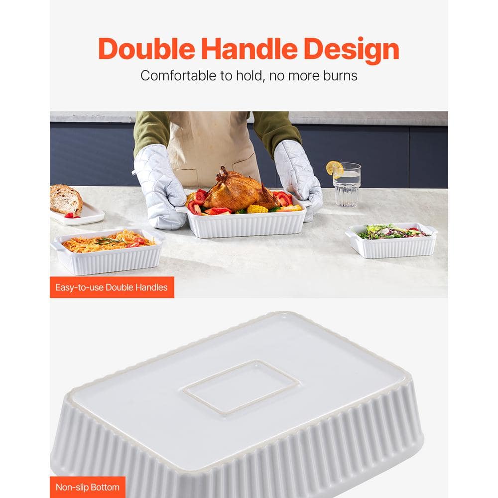 White Ceramic Non-Stick Rectangular Baking Dish Set with Handles