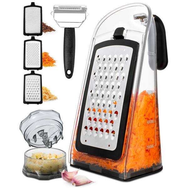 Cheese Grater with Garlic Crusher, Box Grater Vegetable Shredder for Kitchen