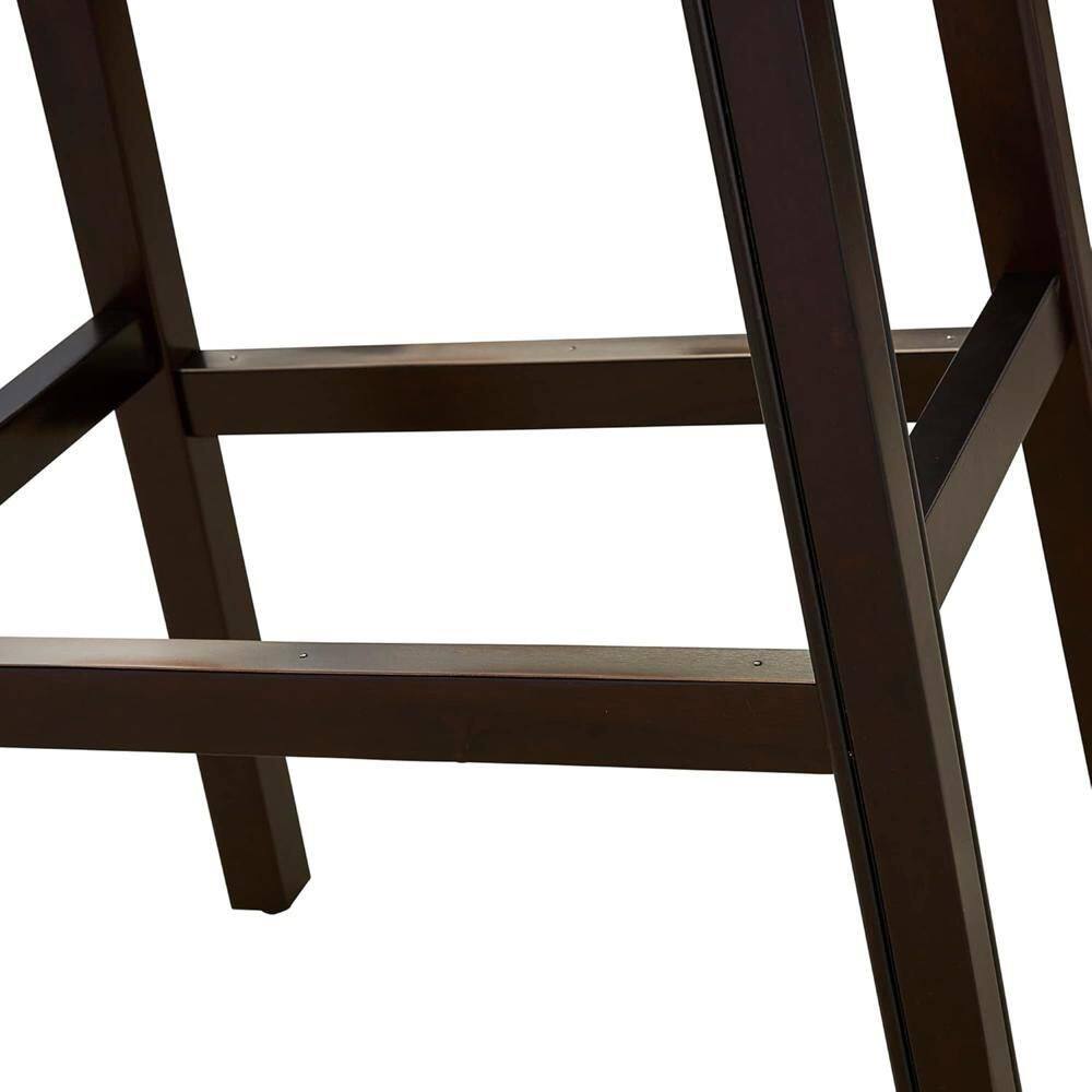Espresso Wood and Red Faux Leather Saddle Barstool