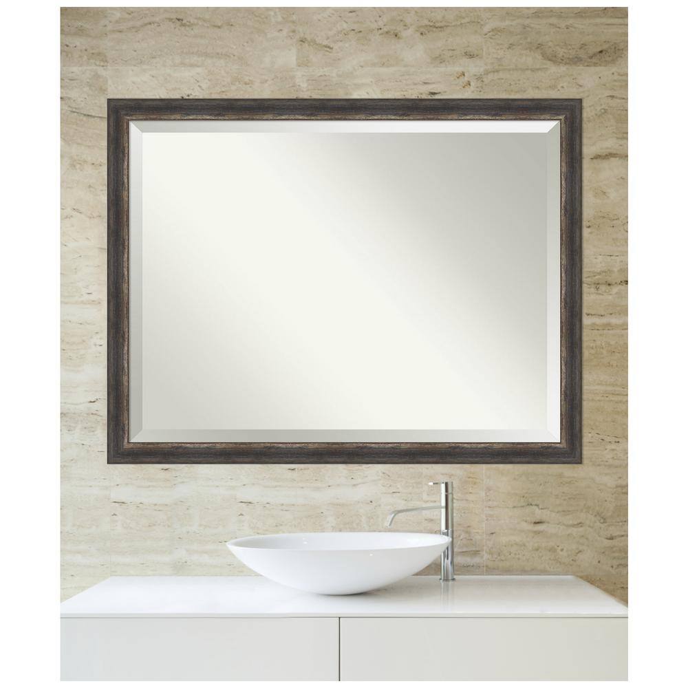 Bronze and Silver Rectangular Wood Framed Wall Mirror