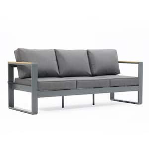 26 in. x 76 in. x 26 in. 3-Seater Aluminum Outdoor Loveseat Sofa Chair Furniture Set with Dark Gray Cushion