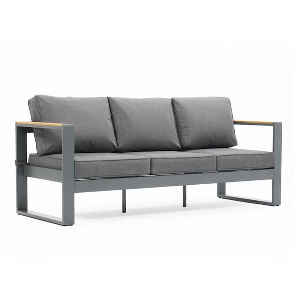 Aoodor 26 in. x 76 in. x 26 in. 3-Seater Aluminum Outdoor Loveseat Sofa Chair Furniture Set with Dark Gray Cushion