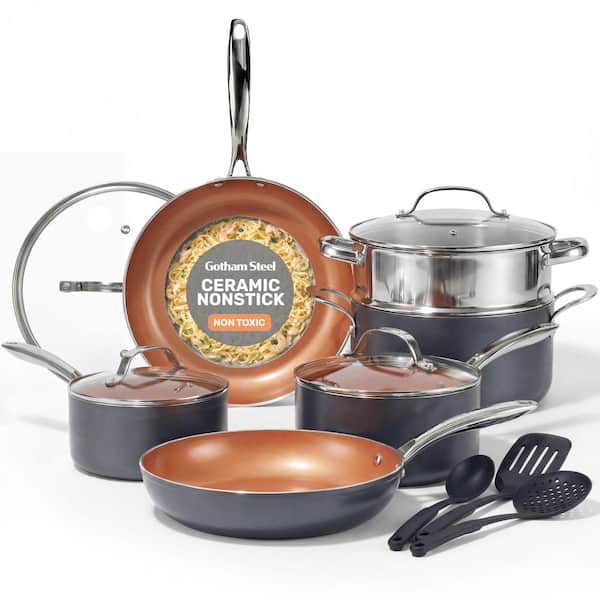 15-Piece Aluminum Ti-Ceramic Nonstick Cookware Set with Utensils in Graphite
