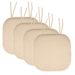 Honeycomb Memory Foam Square 16 in. x 16 in. Non-Slip Back Chair Cushion with Ties (4-Pack), Linen