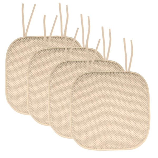 Sweet Home Collection Honeycomb Memory Foam Square 16 in. x 16 in. Non-Slip Back Chair Cushion with Ties (4-Pack), Linen