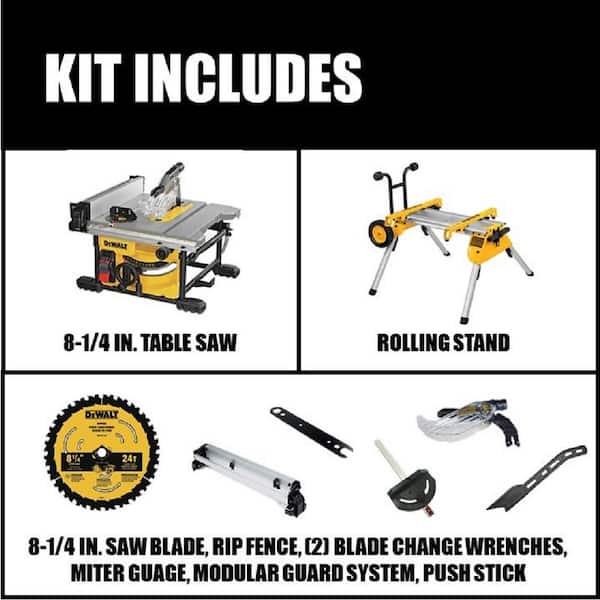 15 Amp Corded 8-1/4 in. Compact Jobsite Table Saw and Heavy-Duty Rolling Table Saw Stand