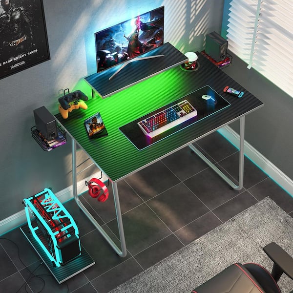 Bestier 51 inch Computer Gaming Desk with LED Light & Controller Rack & Cup Holder & Headphone Hook & CD Holder