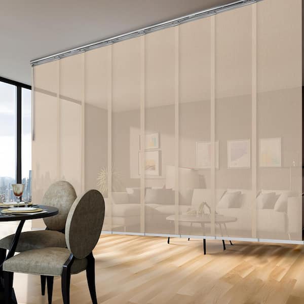 EMOH Sienna Mesh 130 in. - 175 in. W x 116 in. L Adjustable 8-Panel Satin Nickel Double Rail Panel Track with 23.5 in. Slates