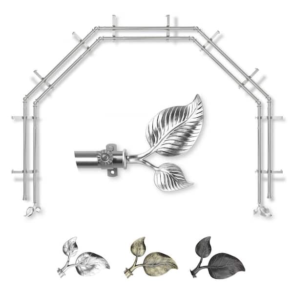 EMOH 13/16" Dia Adjustable 5-Sided Double Bay Window Curtain Rod 28 to 48" (each side) with Botany Finials in Satin Nickel