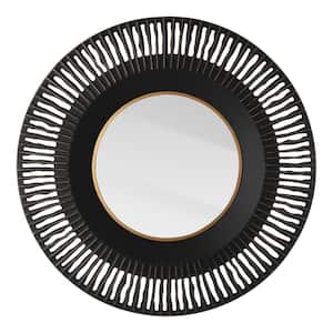 Small Round Black Modern Mirror (2.36 in. H x 35.04 in. W)
