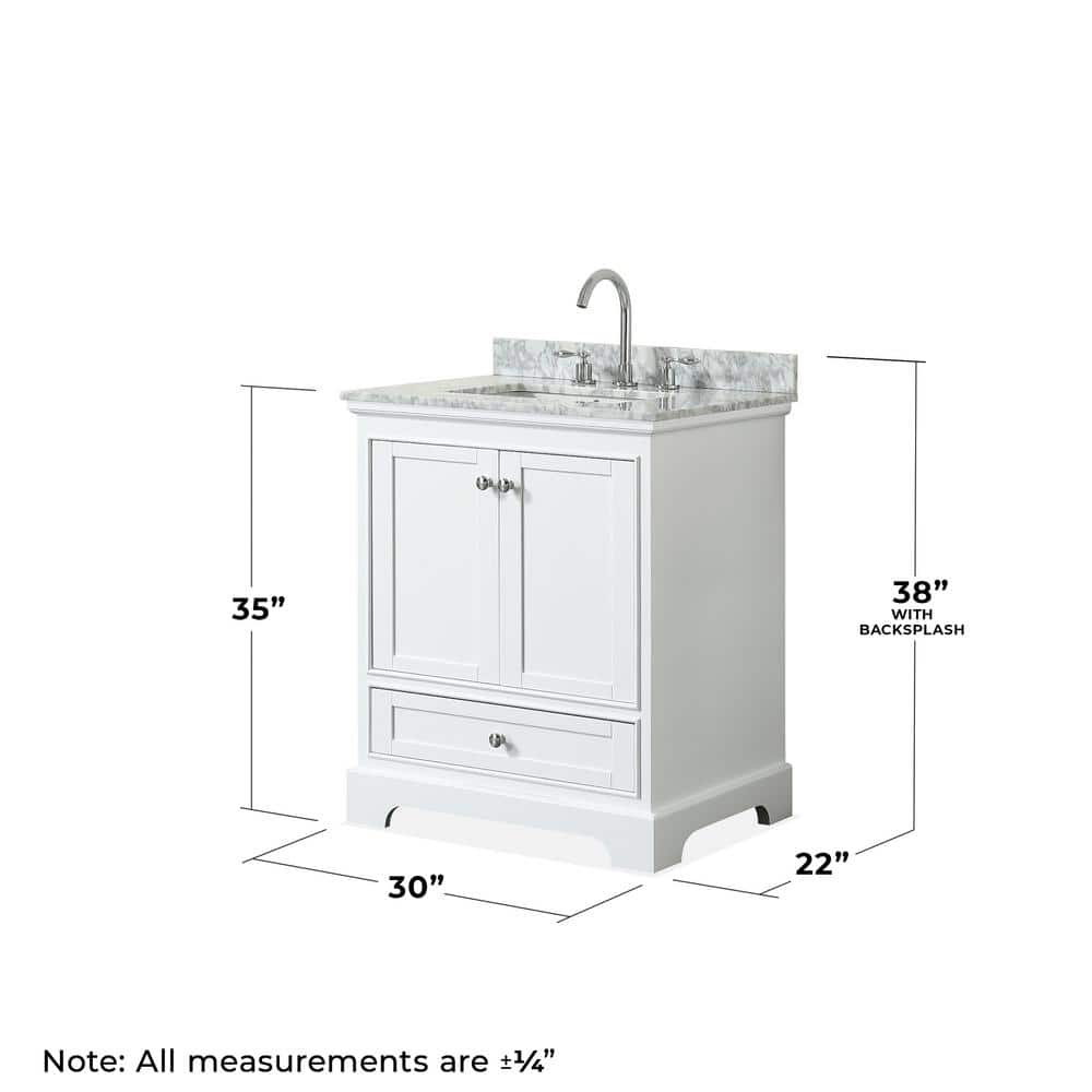 Deborah 30" White Bathroom Vanity with Marble Top and Mirror
