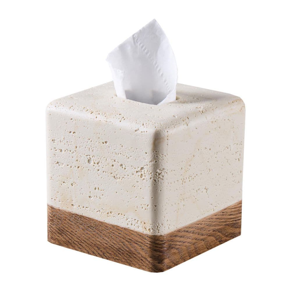 Travertine and Wood Square Resin Tissue Box Cover for Bathroom Vanity, Bedroom, Office and End Table price history on PriceWatchPro