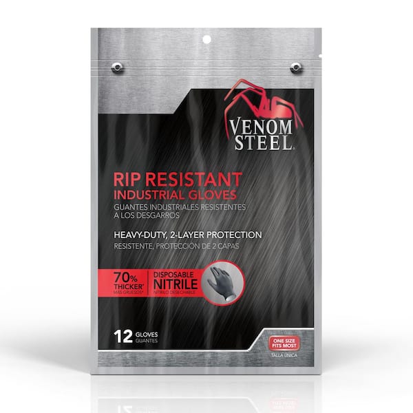 Rip Resistant 2 Layer One Size Fits Most Nitrile Gloves in Black 12 Count