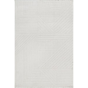 Makena Off White 10 ft. x 14 ft. Modern Geometric High-Low Area Rug