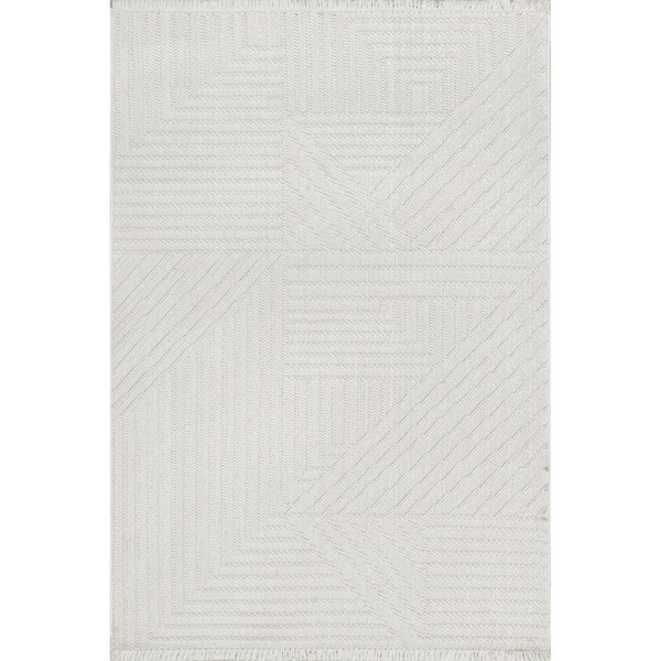 nuLOOM Makena Off White 3 ft. x 5 ft. Modern Geometric High-Low Area Rug