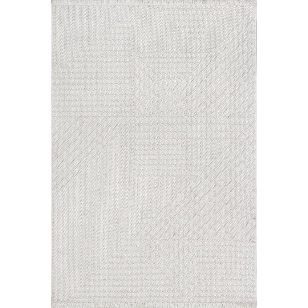 Makena Off-White Geometric Synthetic 5' x 7' Area Rug