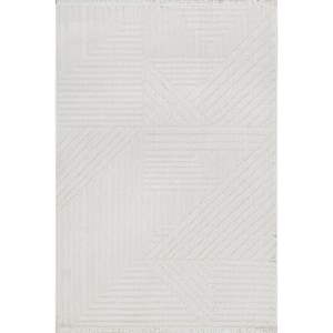 Off-White 5 ft. x 7 ft. 6 in. Makena Modern Geometric High-Low Area Rug