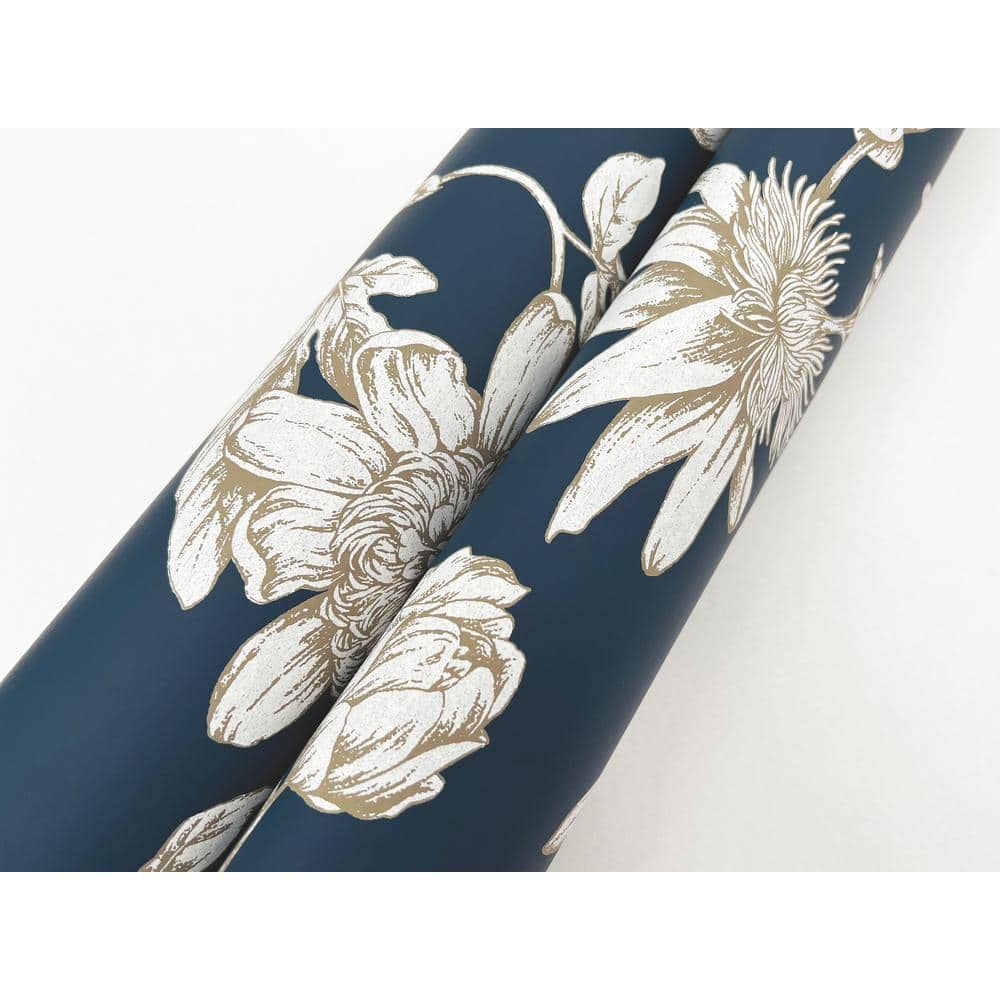 Navy Passion Flower Toile Non-pasted Wallpaper