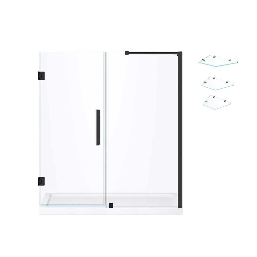 Tampa-Pro 60" Black Frameless Alcove Shower Kit with Shelves
