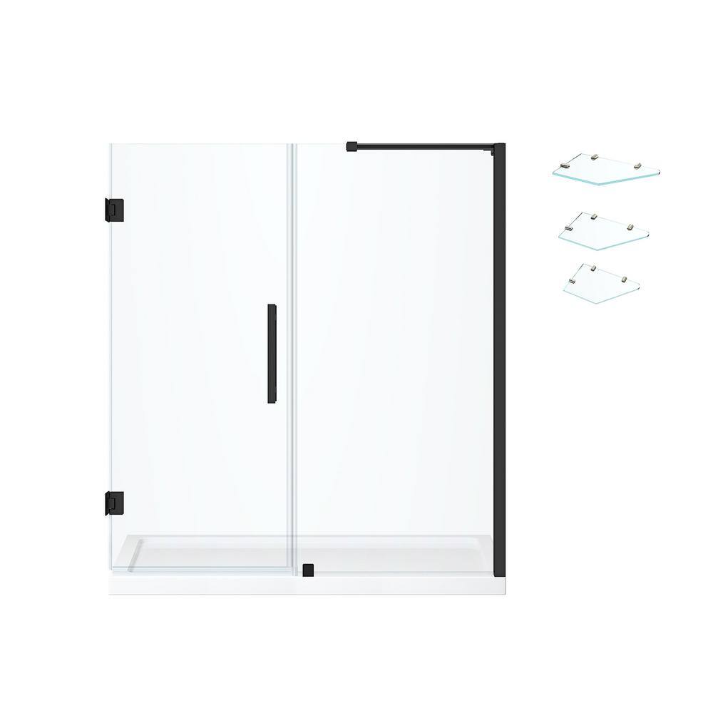 Endless 72"H x 60"W Black Frameless Shower Kit with Acrylic Base