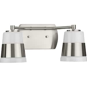 Haven Collection 16 in. 2-Light Brushed Nickel Opal Glass Luxe Industrial Vanity Light