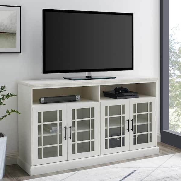 Welwick Designs 58 In. Brushed White Wood And Glass Transitional ...