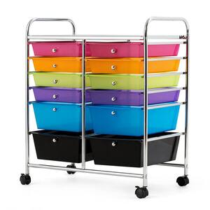 12-Drawers Plastic Rolling Storage Cart with Organizer Top in MultiColor