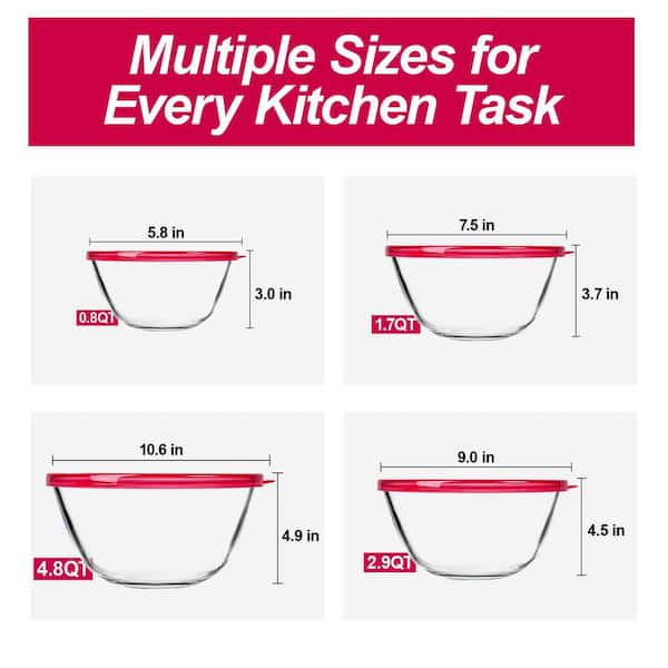 Wudkey 4-Piece Borosilicate Glass Mixing Bowl Set with Lids