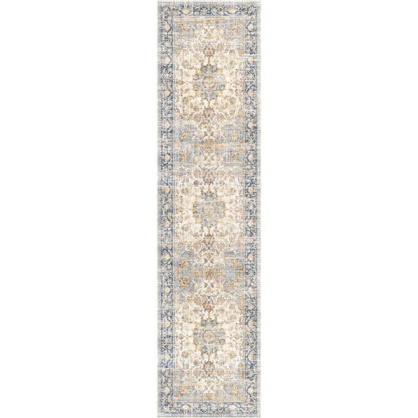 Tabelia Blue/Orange 2 ft. x 8 ft. Vintage Medallion Distressed Runner Rug