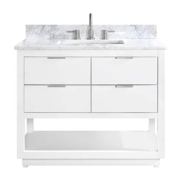 Avanity Allie 43 in. Single Sink White with Silver Trim Bath Vanity with Carrara White Marble Top