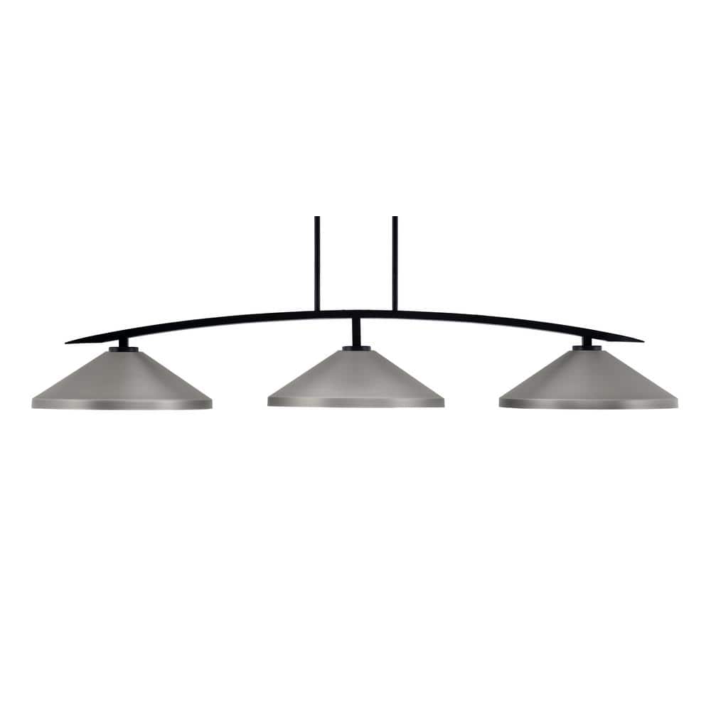 Siena 3-Light Matte Black Billiard Light with 14 in. Graphite Metal Shades 