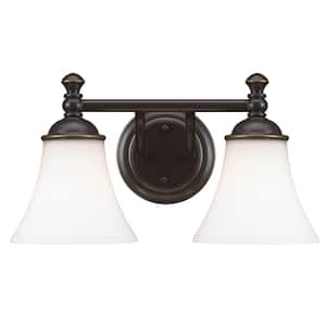 Crawley 2-Light Oil-Rubbed Bronze Vanity Light with White Glass Shades
