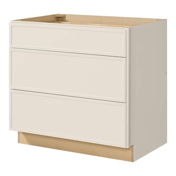 Hampton Bay Leyton 36 in. Wx 24 in. Dx 34.5 in. H Ready to Assemble Plywood Slim Shaker Drawer Base Kitchen Cabinet in Antique White