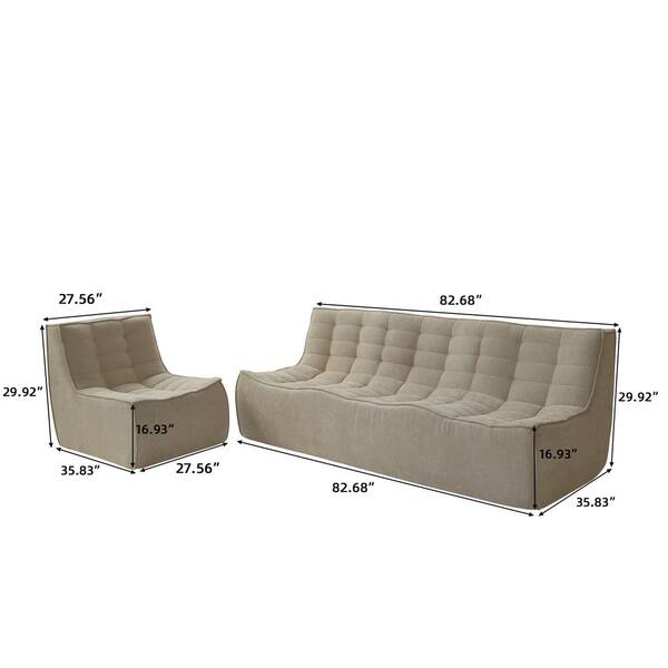 Magic Home Armless 2-Piece Linen Modular Sectional Sofa 82