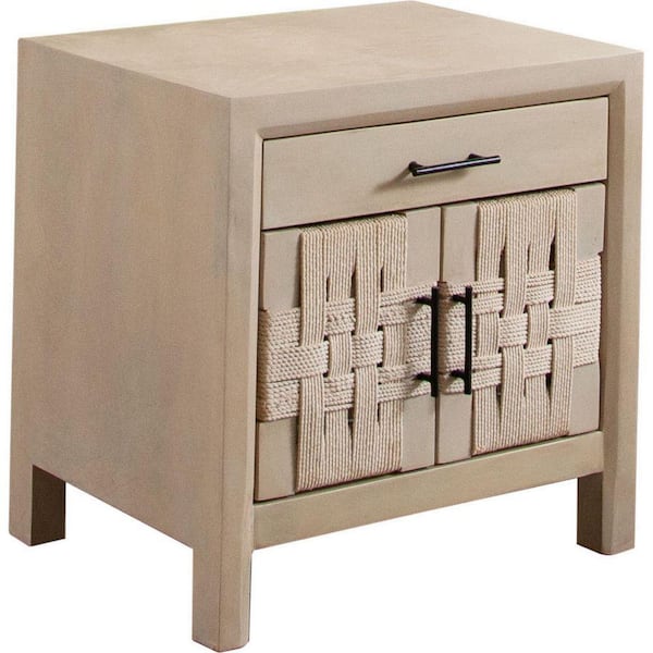 Benjara 18 in. Brown and Black Rectangle Wood End Table with Rope Accent Doors