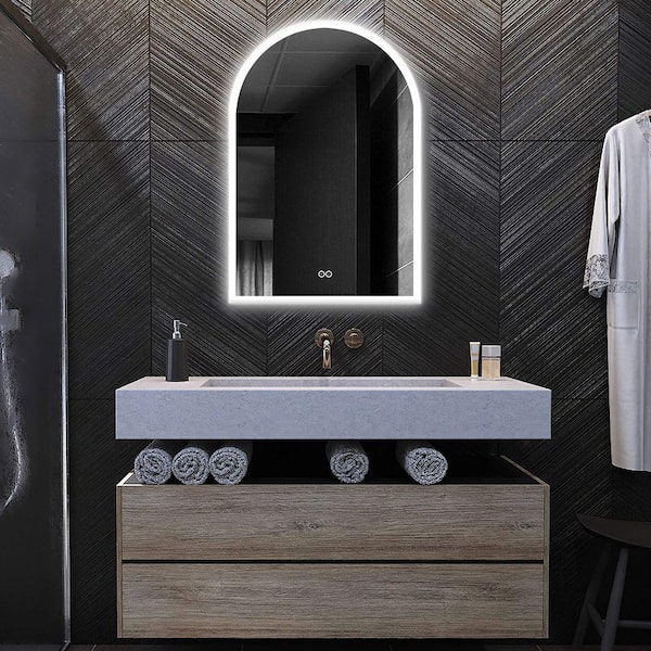 Lirago 24 in. W x 36 in. H Arched Frameless LED Dimmable Anti-Fog Bathroom Vanity Mirror in Silver
