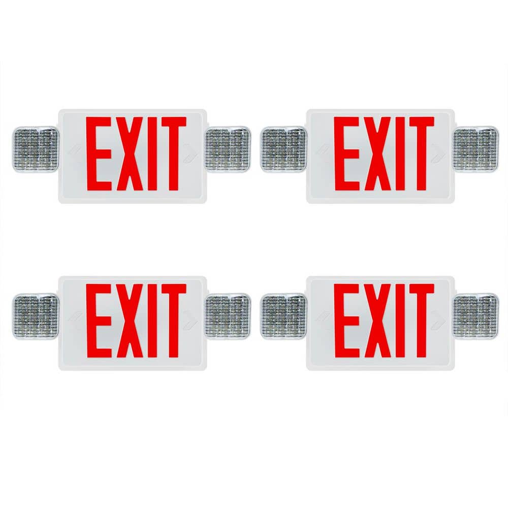 120-277-Volt White Integrated LED Emergency Red Exit Light with 2-Round Adjustable Lamp, 90 Min Backup (4-Pack) price history on PriceWatchPro