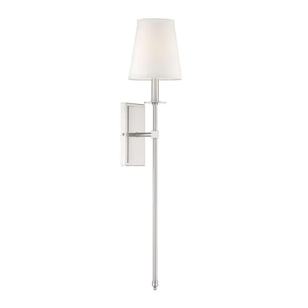Monroe 33.5" Satin Nickel Outdoor Wall Sconce with White Fabric Shade