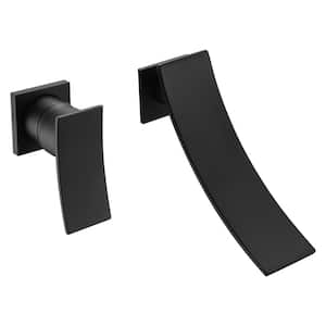 Left-handed Waterfall Single Handle Wall Mounted Bathroom Faucet in Matte Black