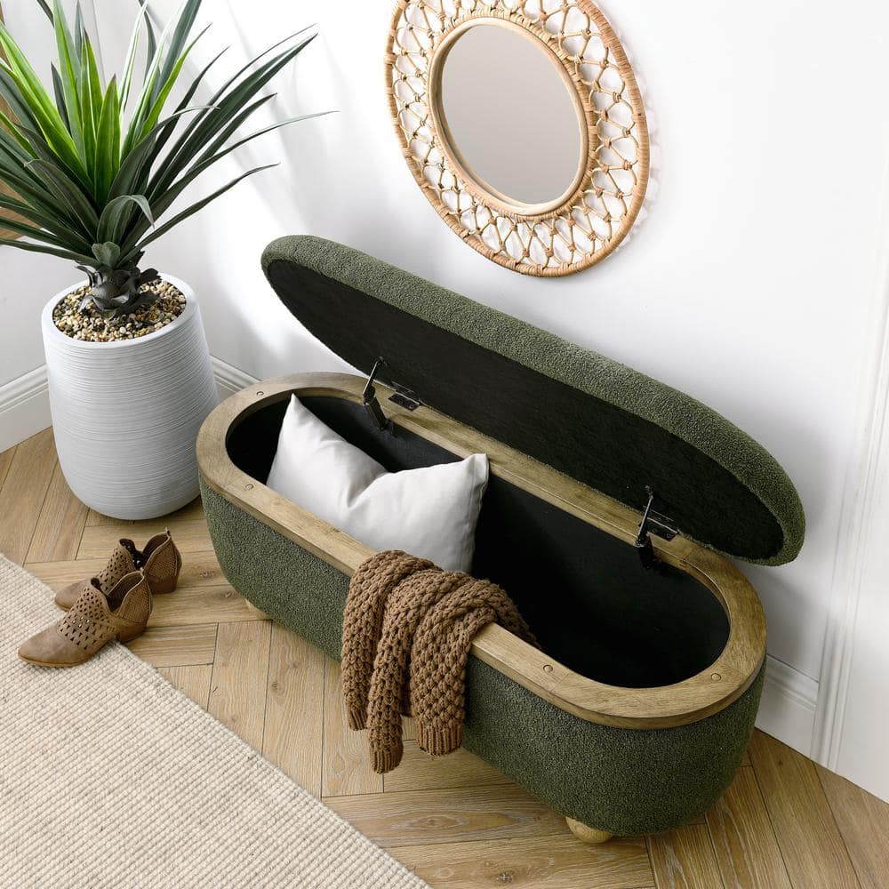 Green 43.3 in. Oval Bedroom Bench Upholstered End of Bed Ottoman Bench with