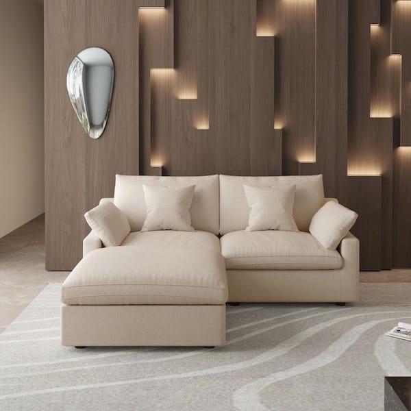 J&E Home 3-Piece Linen Modular Sectional Sofa Living Room Set Free Combination Couch Brown with Ottoman