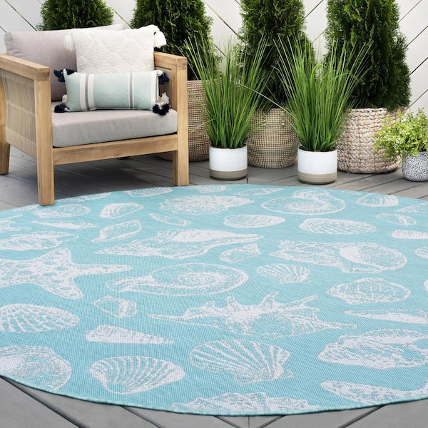 Eco Coastal Aqua 6 ft. Round Indoor/Outdoor Area Rug