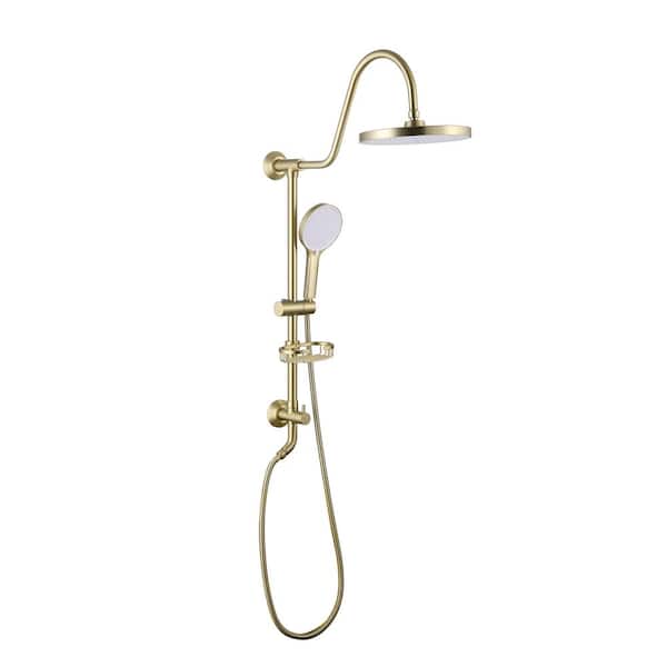 Mondawe 3-Spray with 1.8 GPM 10 in. Wall Mount Dual Shower Head and Handheld Shower Head in Brushed Gold (Valve Not Included)