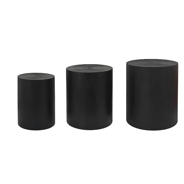 Clihome 18.3 in. Set of 3 Round Blackl Wood Coffee Table with clear and visible tree rings